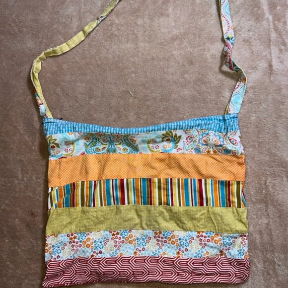 Homemade Patchwork Stripe Floral Zip Long Strap BOHO Cloth Crossbody Purse (Z) - Picture 4 of 4